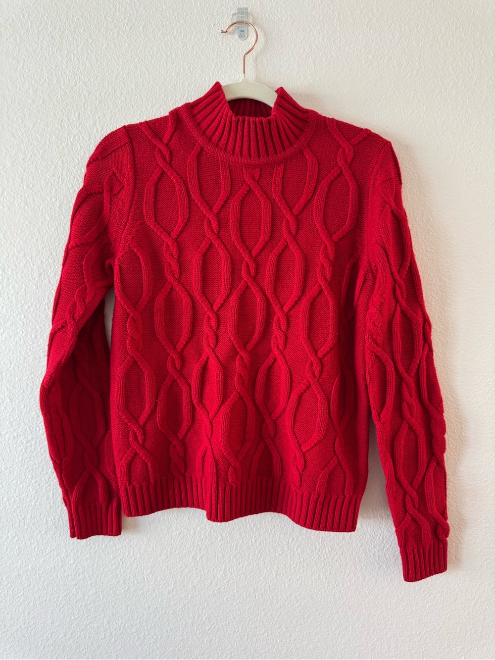 Vintage 80s/90s Evan-Picone Red Cable Knit Mock Neck Sweater - Size S